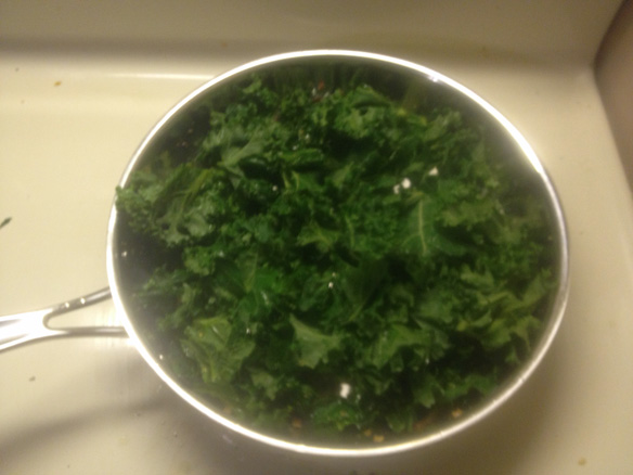Kale cooking. Pie in the Woods.